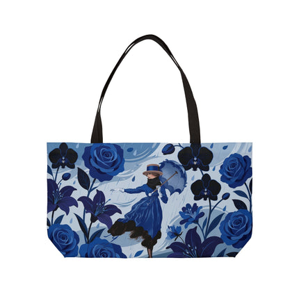 ☔💙 The Blue Rain Promenade Weekender Tote Bag – Art Deco Floral Fashion