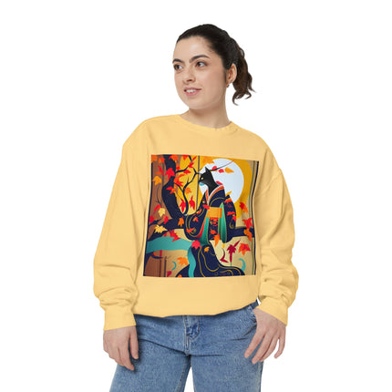 Black Cat in Kimono Unisex Garment-Dyed Sweatshirt