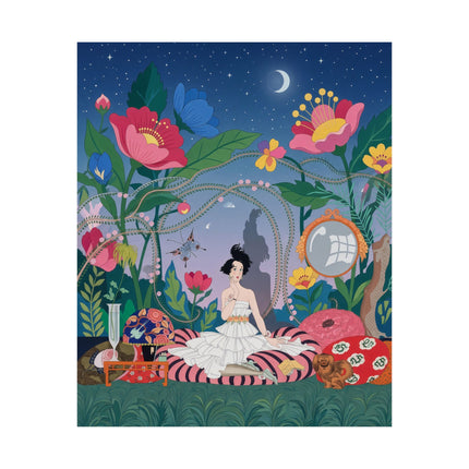 🌙🌺 The Midnight Garden Reverie Matte Vertical Poster – Art Deco Botanical Whimsy