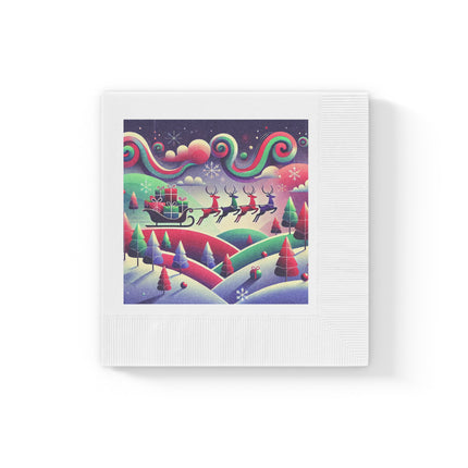 Festive Reindeer Flight White Coined Napkins
