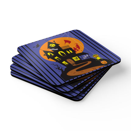 Halloween Night at the Haunted House Corkwood Coaster Set