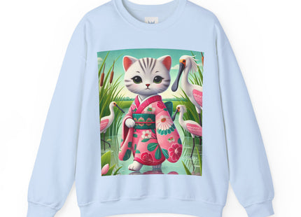 Geisha Kitten Strolls Among the Spoonbills  Unisex Heavy Blend™ Crewneck Sweatshirt