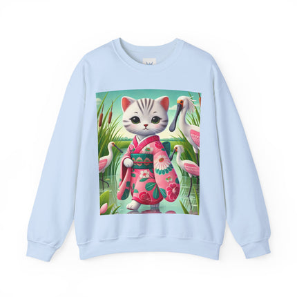 Geisha Kitten Strolls Among the Spoonbills  Unisex Heavy Blend™ Crewneck Sweatshirt