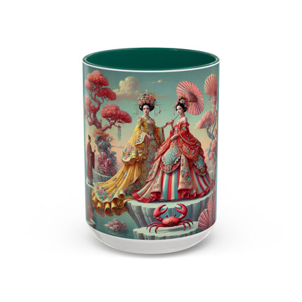 Cherry Blossom Courtesans & Crimson Crab Colorful Mug – Imperial Elegance & Playful Charm