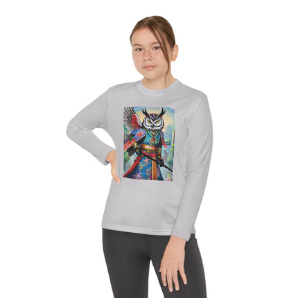 Cyberpunk Samurai Owl Youth Long Sleeve Competitor Tee – Futuristic Warrior & Neon Adventure