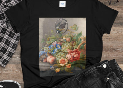 Still Life With Flowers, Fruit, A Great Tit And A Mouse by Herman Henstenburgh Women's Midweight Cotton Tee