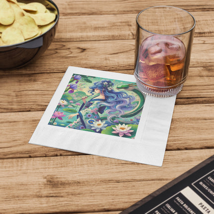 Fairy of the Koi Pond White Coined Napkins