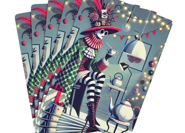Whimsical Christmas Tea Party Playing Cards