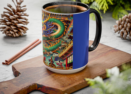 Tibetan Dragon Over Kabuki Duel Colorful Mugs (11oz, 15oz)