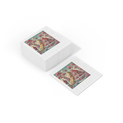 Cherry Blossom Courtesans & Crimson Crab White Coined Napkins – Imperial Elegance & Playful Charm