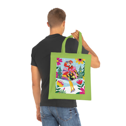 🎄🌺 Christmas In The Winter Garden Cotton Tote Bag – Art Deco Holiday Whimsy
