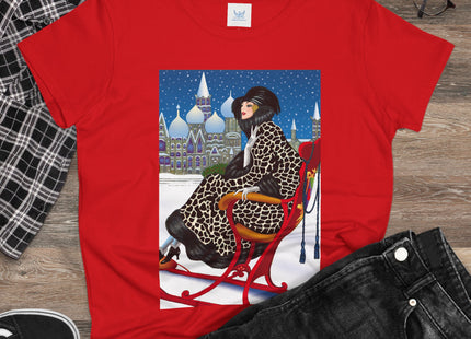 Elegant Winter Woman in Sleigh Women's Midweight Cotton Tee