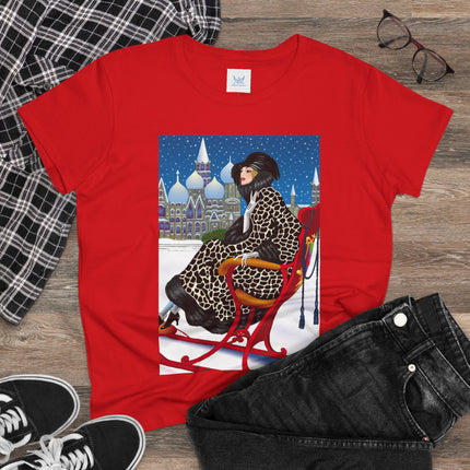 Elegant Winter Woman in Sleigh Women's Midweight Cotton Tee