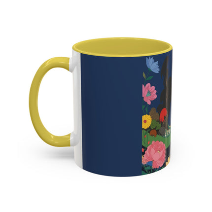 The Lady And The Crimson Moonbird Colorful Mugs – Art Deco Whimsical Garden Elegance