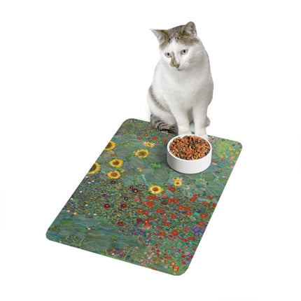 Gustav Klimt Farm Garden with Sunflowers Pet Food Mat – Golden Meadow
