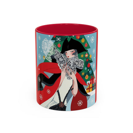 ❤️ The Lady Of The Crimson Scarf Colorful Mug – Art Deco Christmas Elegance