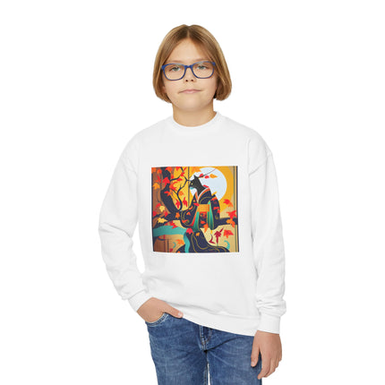 Black Cat in Kimono Youth Crewneck Sweatshirt