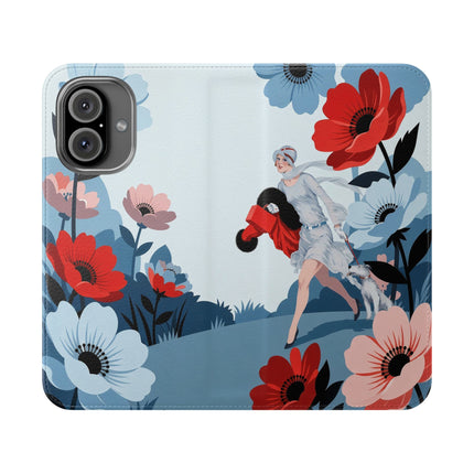 🌺🐕 The Lady Of The Flower Walk Flip Case – Art Deco Garden Stroll