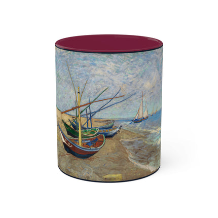 Fishing Boats on the Beach at Saintes-Maries by Vincent Van Gogh Colorful Mugs, 11oz