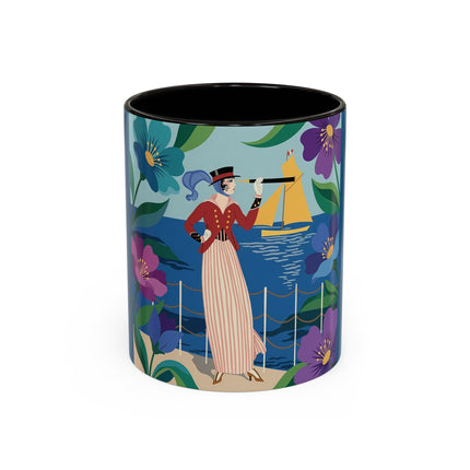 The Lady Of The Golden Horizon Colorful Mugs – Art Deco Coastal Elegance