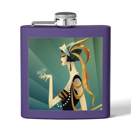 Art Deco Flapper with Bird Flask – Elegant Glamour & Timeless Style