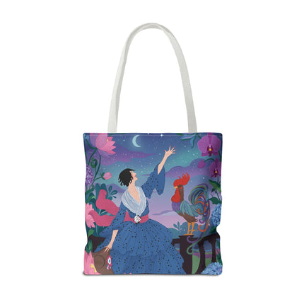 🌙🐓 The Lady Of The Moonlit Rooster Garden Tote Bag – Art Deco Floral Fantasy