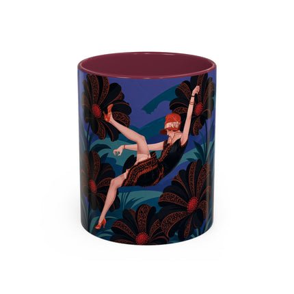 🖤🌺 The Midnight Floral Acrobat Colorful Mug – Art Deco Fashion Whimsy