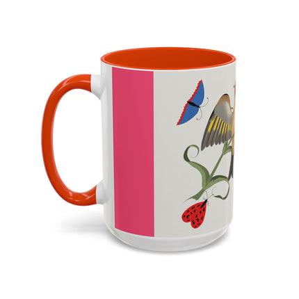 Goldfinch & Pink Flowers Colorful Mugs – Vibrant Spring & Bold Beauty