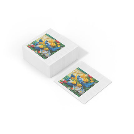 Blue Jays in a Spring Garden White Coined Napkins