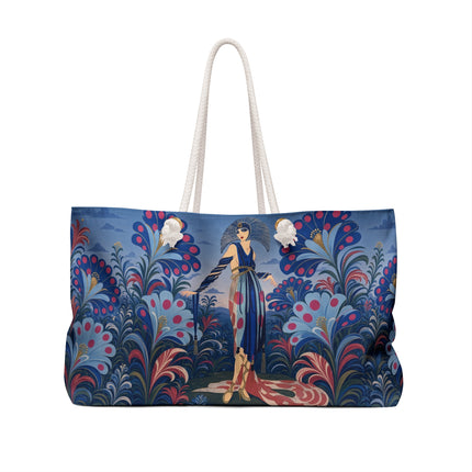 💙🌸 The Sapphire Polka Dot Garden Dancer Weekender Bag – Art Deco Floral Elegance