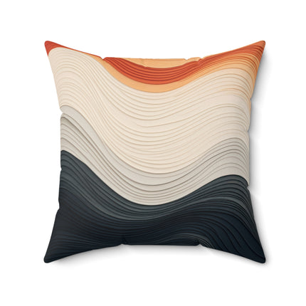 Wave Pattern in Hues of Beige, Orange, Grey, and Black Spun Polyester Square Pillow