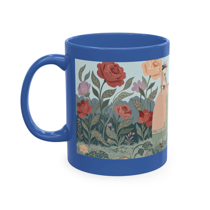 🐈🥾 The Lady & Puss In Boots In The Flower Garden Ceramic Mug – Art Deco Storybook Whimsy