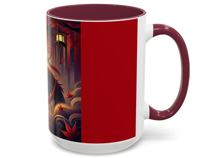 Regal Crimson Crane in the Autumn Mist Colorful Mugs (11oz, 15oz)