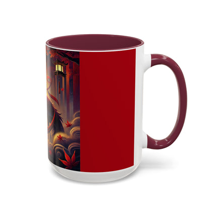 Regal Crimson Crane in the Autumn Mist Colorful Mugs (11oz, 15oz)