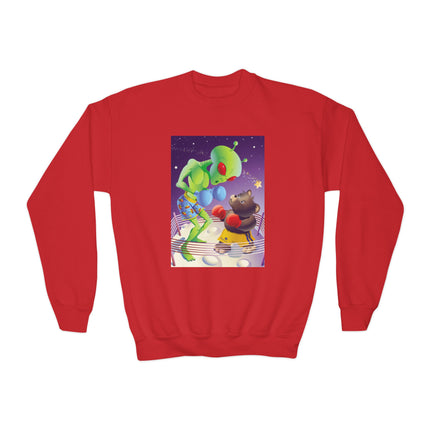 Cosmic Clash Youth Crewneck Sweatshirt – Alien vs Bear Space Showdown