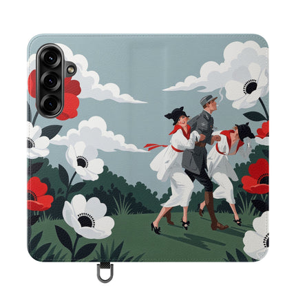 🌺🎩 The Ladies Of The Scarlet Garden Flip Case – Art Deco Floral Adventure
