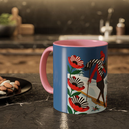 🎿🎄 The Christmas Holly Skier Colorful Mug – Whimsical Holiday Fantasy