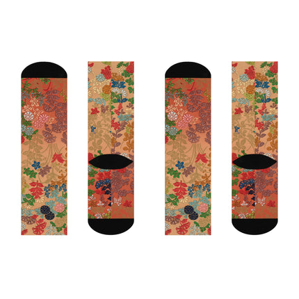 Japanese Fan Flower Pattern by G.A. Audsley Cushioned Crew Socks