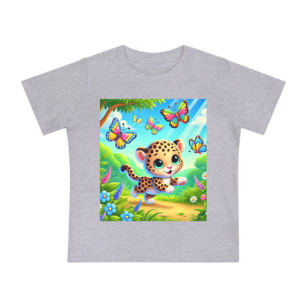 Butterfly Chase Leopard Cub Baby T-Shirt – Playful Adventure & Sunny Meadow Dreams