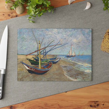 Fishing Boats by Vincent Van Gogh Glass Cutting Board