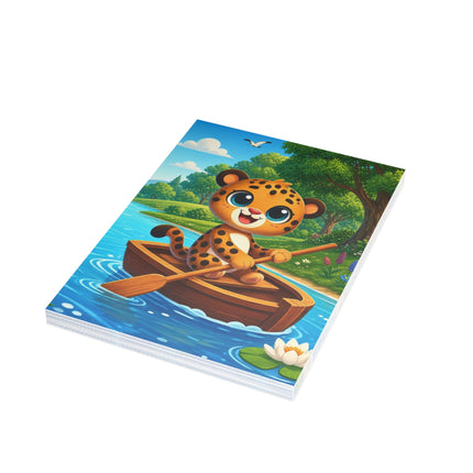 🐆🚣 The Little Leopard’s Riverboat Greeting Card – Whimsical Animal Adventure