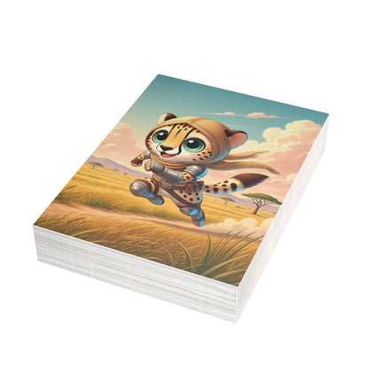 🐆🌅 The Little Cheetah’s Great Savannah Run Greeting Card – Whimsical Animal Adventure