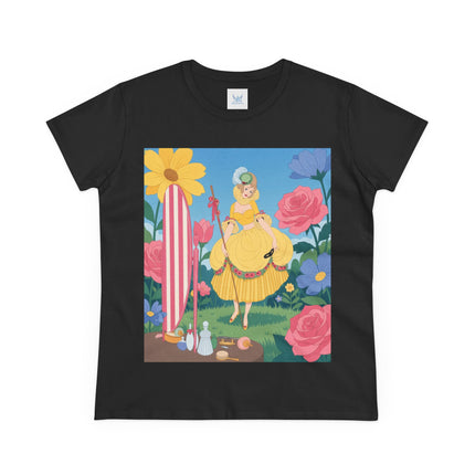 🌸🪞 The Lady Of The Flower Garden Mirror Cotton Tee – Art Deco Floral Fantasy