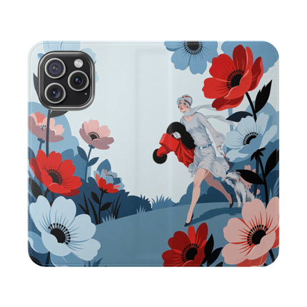 🌺🐕 The Lady Of The Flower Walk Flip Case – Art Deco Garden Stroll