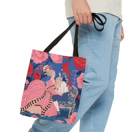 🌹🦜 The Lady Of The Scarlet Parrot Tote Bag – Art Deco Floral Elegance