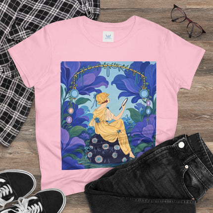 🪞🌺 The Enchanted Garden Mirror Cotton Tee – Art Deco Fashion Whimsy