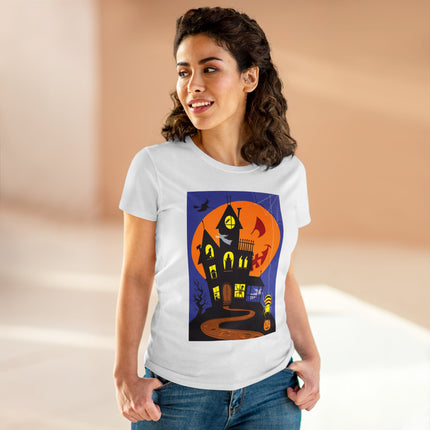 Halloween Night at the Haunted House Women's Midweight Cotton Tee