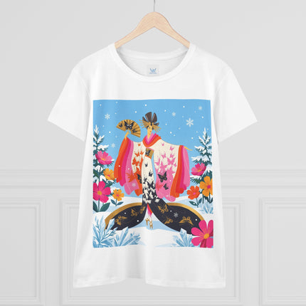 🦋❄️ Butterflies In The Snow Cotton Tee – Art Deco Japanese Floral Fantasy