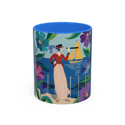 The Lady Of The Golden Horizon Colorful Mugs – Art Deco Coastal Elegance