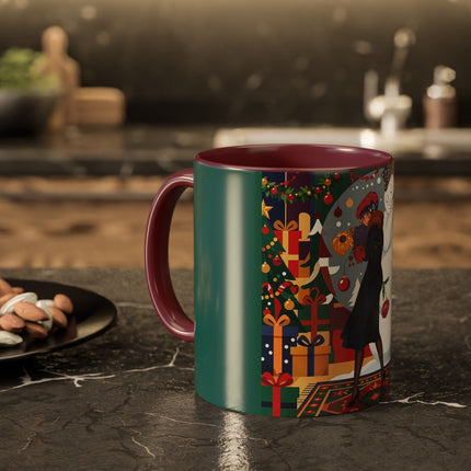 ☃️🎄 The Snowman's Christmas Companion Colorful Mug – Art Deco Holiday Fantasy